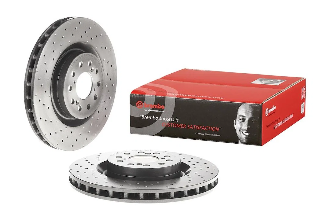 09C33811C02 – BREMBO Brake Rotor, Vented Cross Drilled One Piece Design Wheel Bolt Pattern 5 x 120 Millimeter 350 Mil...